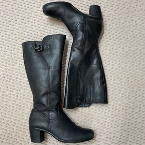 Ecco Black Leather Knee-High Heeled Boots